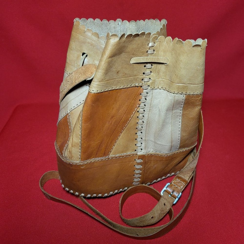 Leather Patchwork Shearling Bucket Shoulder Cross… - image 3
